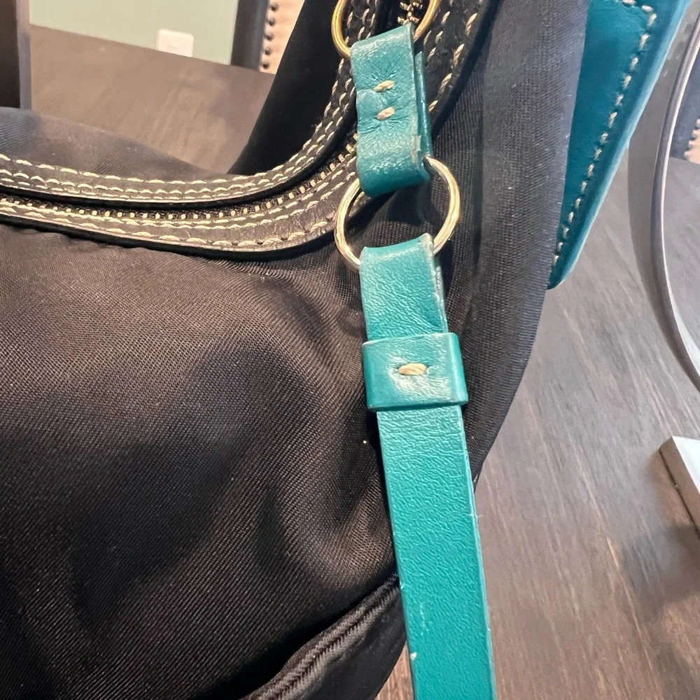 Y2K Coach Hampton Black Hobo Shoulder Bag with Teal Lining